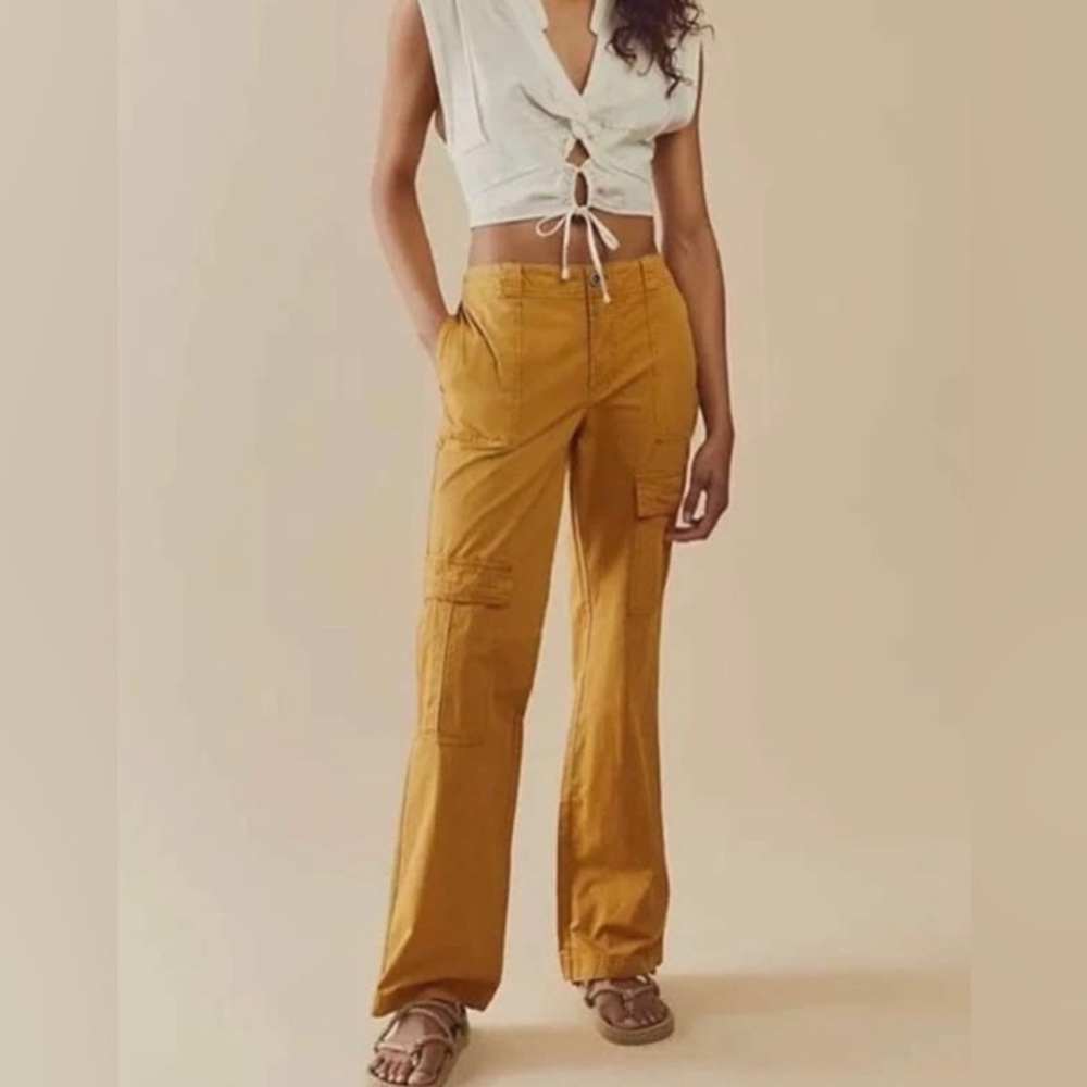 Free People Mustard Straight Leg Cargo Pants